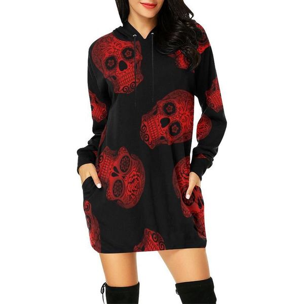 

halloween fashionable little skull hooded long sleeve ladies long sweater loose, comfortable and soft, Black