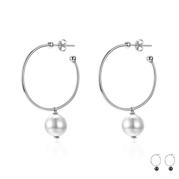 

hoop & huggie zemior s925 sterling silver earrings for women 2 colors trendy hanging pearl hoops female anniversary fine jewelry, Golden;silver