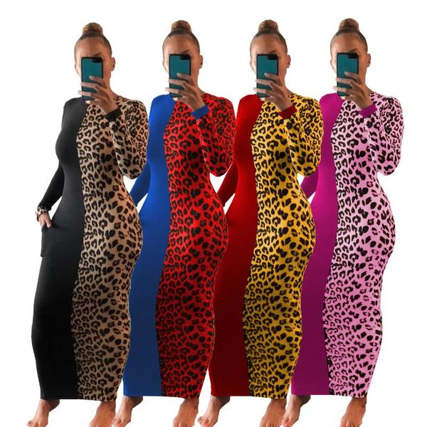 

casual dresses european and american women's dress stitching leopard print hit color skinny autumn winter, Black;gray