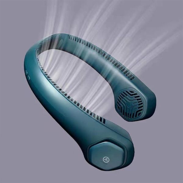 

electric fans mini bladeless neck fan usb rechargeable led glowing mute portable outdoor sports hanging foldable summer radiator