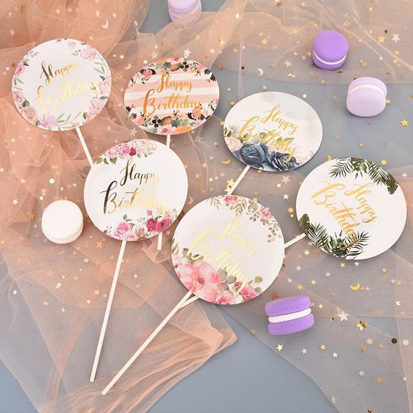 Andere festliche Partei liefert 1 stücke Kreative Papier Design Kuchen Topper für DIY Alles Gute zum Geburtstag Baby Dusche Dekoration Blumendruck Backen D