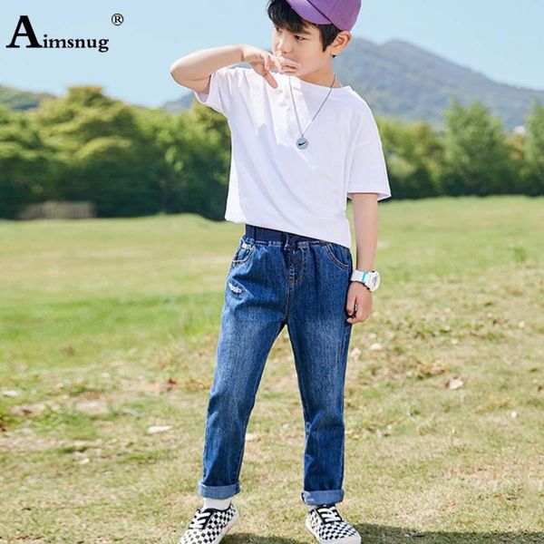 

jeans aimsnug 2021 autumn for boys elastic waist demin pants streetwear slim trouses children blue pantalon kids clothing