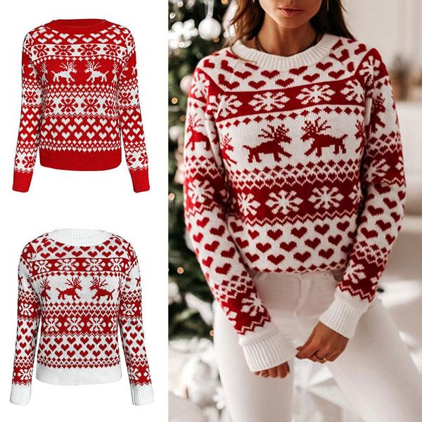 

women's sweaters fashion christmas sweater women knitted jumper pullover girls snowflake elk print long sleeve warm 2021, White;black
