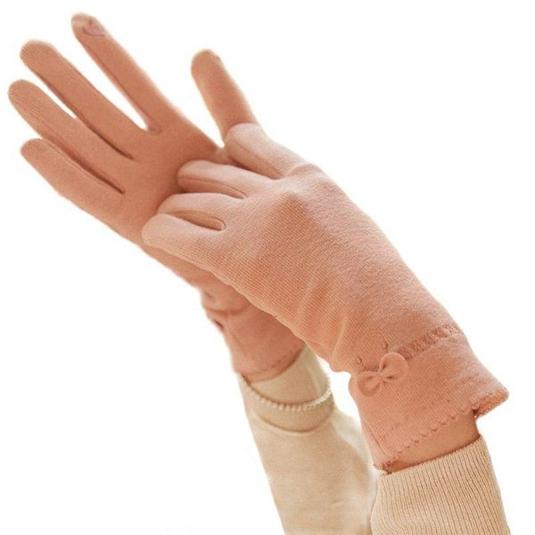 

five fingers gloves autumn winter women warm touch screen thin section without velvet cute lovely elegant soft bow drive cycling mittens, Blue;gray