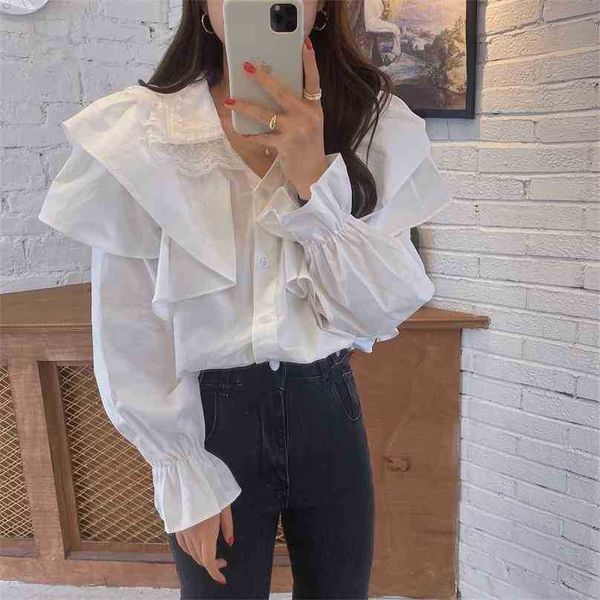 

minimalist vintage solid chic all match office lady sweet elegance stylish loose women blouses shirt 210525, White