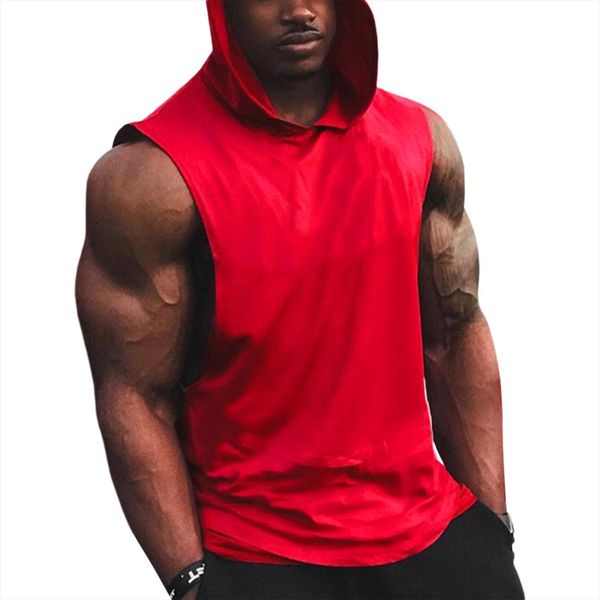 

men fashion hooded fitness tank sleeveless solid color sports for, White;black