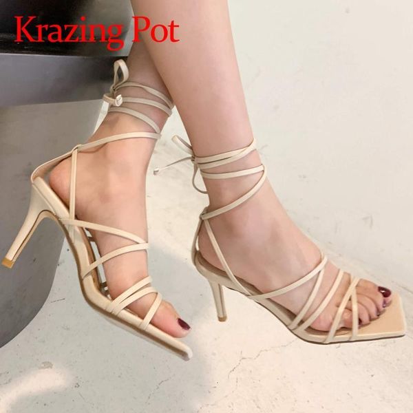 

sandals krazing pot summer square toe high heels vintage young lady energy street fashion ankle lace up women shoes l56 jlz5, Black
