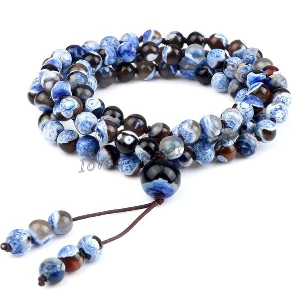 

108 meditation fire agates multi-layer bracelets for women men natural 6mm lapis lazuli stone yoga mala beads necklace jewelry, Silver
