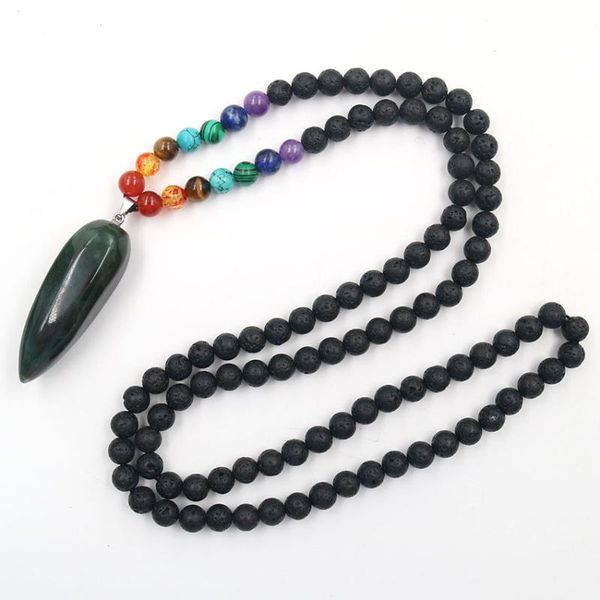 

pendant necklaces fyjs unique silver plated water drop section agates handmade beads chain necklace black lava stone jewelry