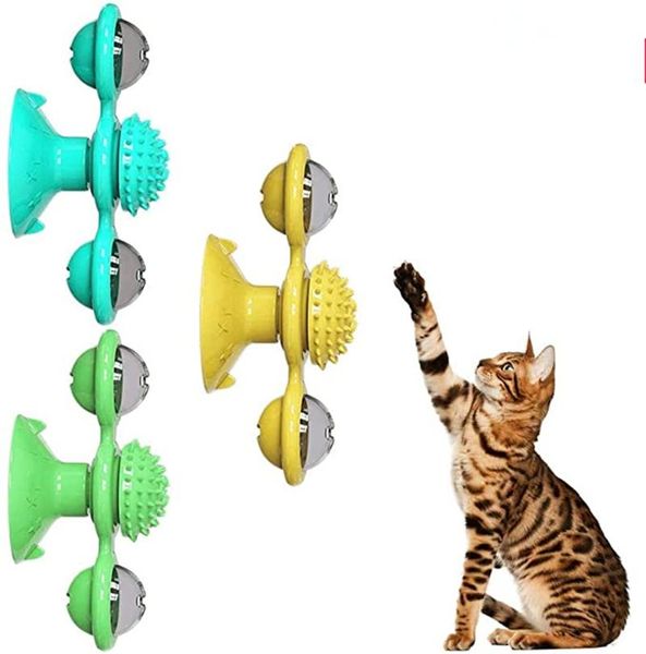 

cat toys interactive toy windmill portable scratch hair brush grooming shedding massage suction cup cats puzzle training