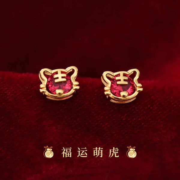 

charms earrings little tiger female red zodiac life year 2022 chinese style gift trend, Golden