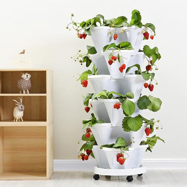 

planters & pots plastic flowerpot mobile tray four petal multilayer stacking round belt wheel universal cultivation pot garden strawberry