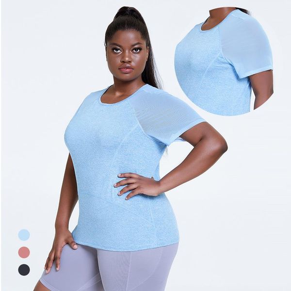 

yoga outfit big size summer quick dry sports t-shirt women loose breatable mesh shirts female workout l-4xl activewear