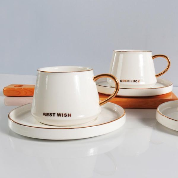

cups & saucers european ceramic tea cup set mug porcelain royal modern reusable espresso gold rim white xicara kitchen supplies eb50bd