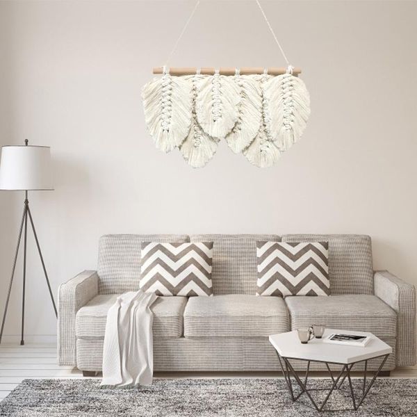 

tapestries hand-woven macrame wall hanging leaves feathered tapestry bohemian accessories home apartment bedroom nursery decoration gift