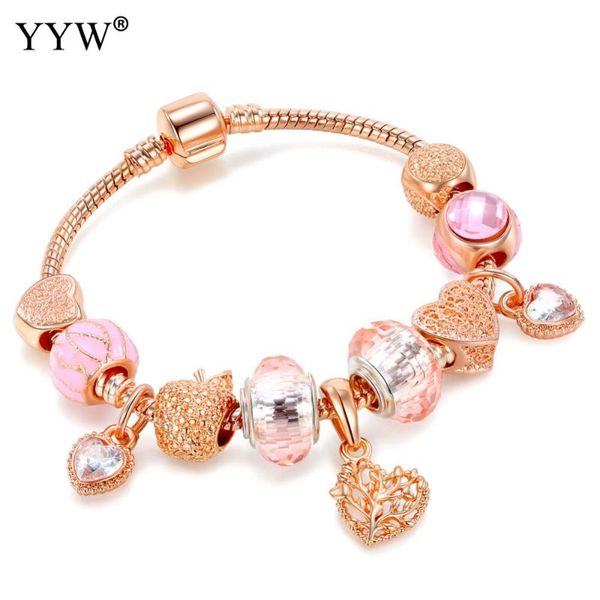 

charm bracelets rose gold color women bracelet crystal heart pendant european style charming female chain wristband multiple kinds size bang, Golden;silver