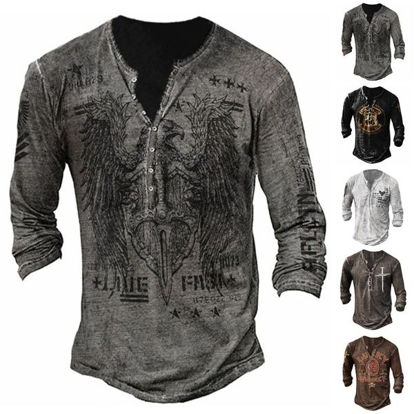 

men's t-shirts evil printed baggy casual v neck half buttons men long sleeve t-shirt holiday fit loose tee blouse, White;black