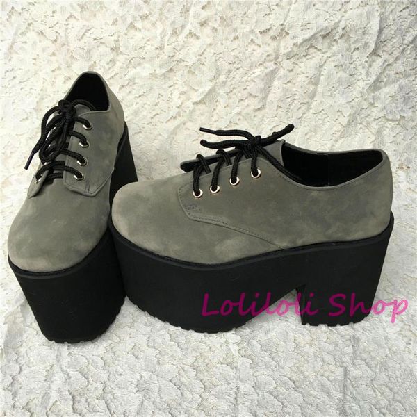 

princess sweet lolita shoes loliloliyoyo antaina gothic japanese design custom thick heel and bottom grey suede an9618-7 dress, Black