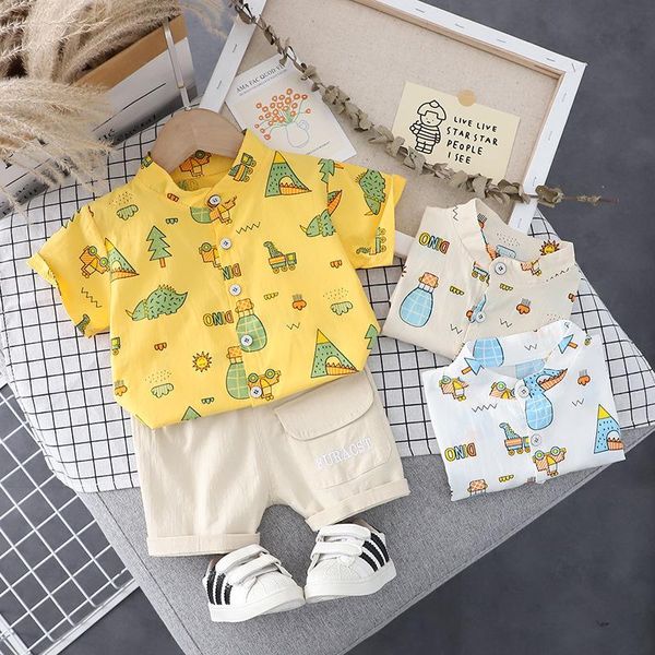 

clothing sets baby clothes set summer boy cartoon print short-sleeve shirt fashion casual 2-piece suit for boys, White