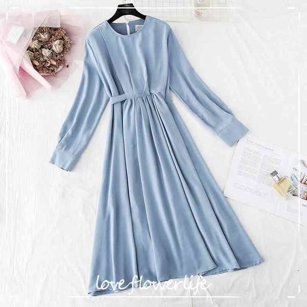 

spring autumn vintage chiffon dress women solid color o-neck elegant party long sleeve vestidos plus size bodycon dress 210521, Black;gray