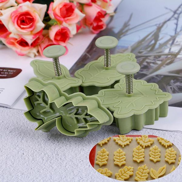 

baking moulds 4 pcs/set kinds of leaf shape plastic cookie cutters set pastry cake biscuit mold spring plunger tools fondant cutter