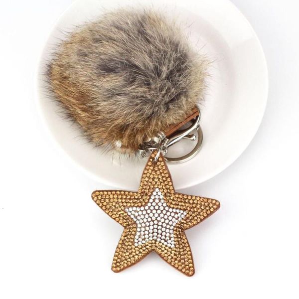 

keychains pu five-pointed star tassled creative furry ball key chain pendant imitation fur bags car keyrings gift, Silver