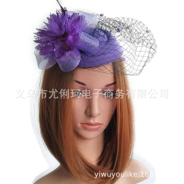 

feather headdress hexagonal bridal hat hairpin headband, Black;brown