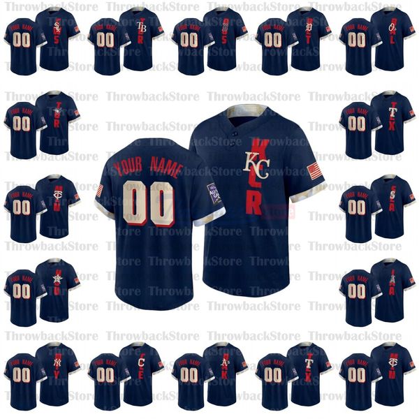 Custom 2021 All Star Game Navy Coolbase Baseball Authentic Jersey Ricamo a doppia cucitura Uomo Donna Gioventù