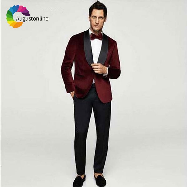 

men's suits & blazers burgundy groom tuxedo men wedding black shawl lapel slim fit bridegroom blazer jacket 2piece pants costume h, White;black