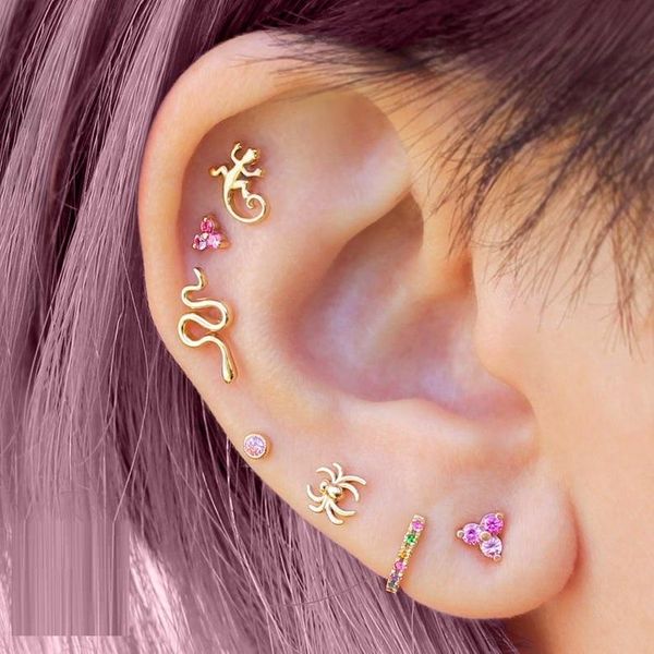 

real 925 sterling silver minimal delicate animal small gecko stud earring gold color 8mm jewelry for women girl wholesale, Golden;silver