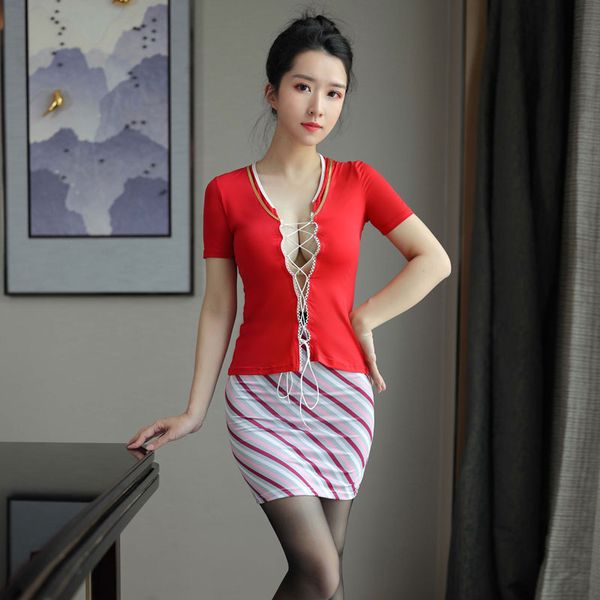 

cosplay bandage stewardess micro mini skirt costumes uniforms suit hollow out stage wear 2pcs/set skirt f30, Black;white