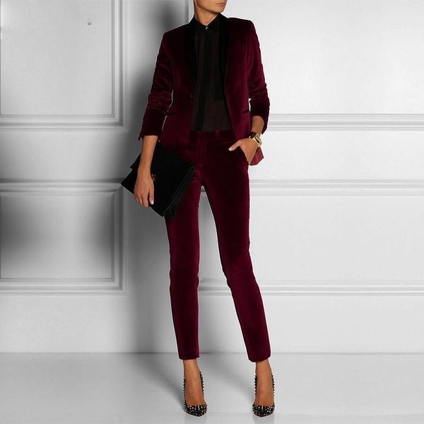 

men's suits & blazers burgundy red velvet women business office tuxedos bespoke slim fit ternos formal prom party pant blazer set, White;black