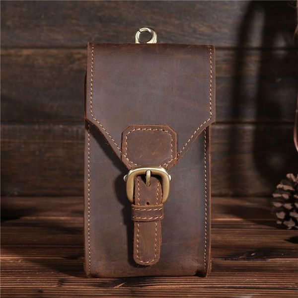 

waist bags pack man genuine leather sewing men messenger black/brown small cow