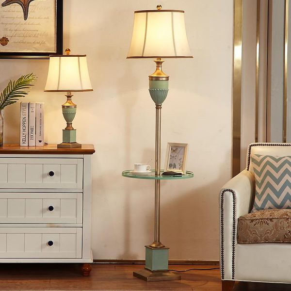 

classical american floor lamp with glass table shelf home living room retro blue light luxury bedroom bedside lighting lamps