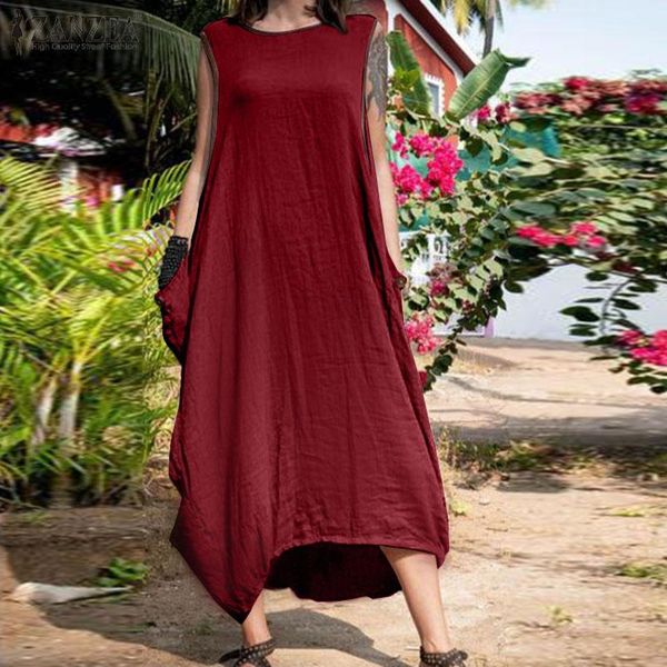 

women's jackets 2021 summer sleeveless party sarafans zanzea casual solid dress women vintage cotton beach long sundress female vestido, Black;brown