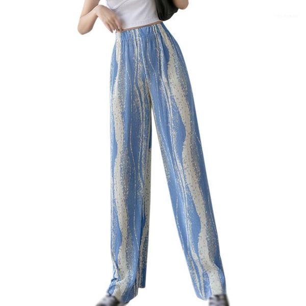 

women casual pants mopping wide-leg high elastic waist loose pleated tie-dyed ribbed trousers female stylish korean street-wear women's, Black;white