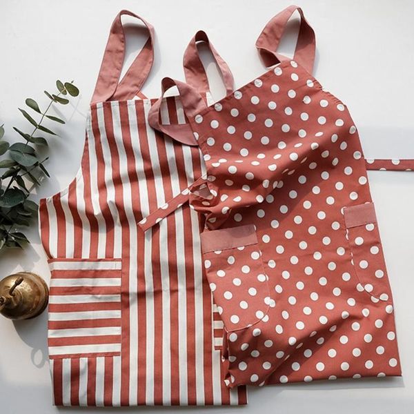 

aprons fashion striped wave dot apron women girls pure cotton with 2 pockets kitchen cooking baking and gardening