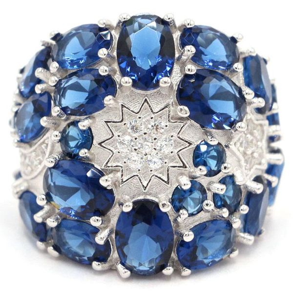 

cluster rings 24x22mm jazaz big european design 9.63g real 925 solid sterling silver created tanzanite london blue z ring, Golden;silver