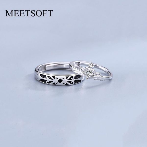 

cluster rings meetsoft 925 silver opening ring for women simple adjustable retro small metal pirncess with knight couple crystal jewelry gif, Golden;silver