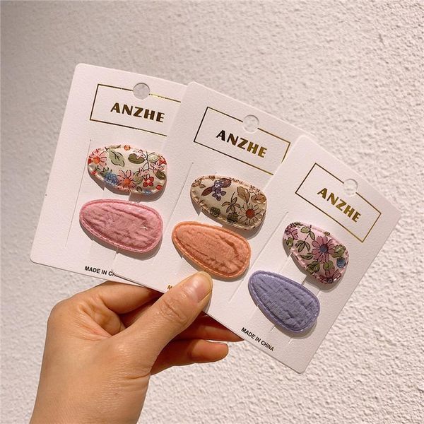 

hair accessories 2 pcs korean sweet girl kids small hairpins cute baby princess simple bright printing fabric bb clip, Slivery;white
