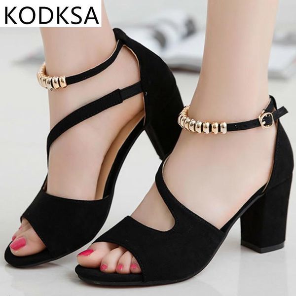 

sandals spring summer fish mouth hollow roman thick with word beaded high heels female, Black