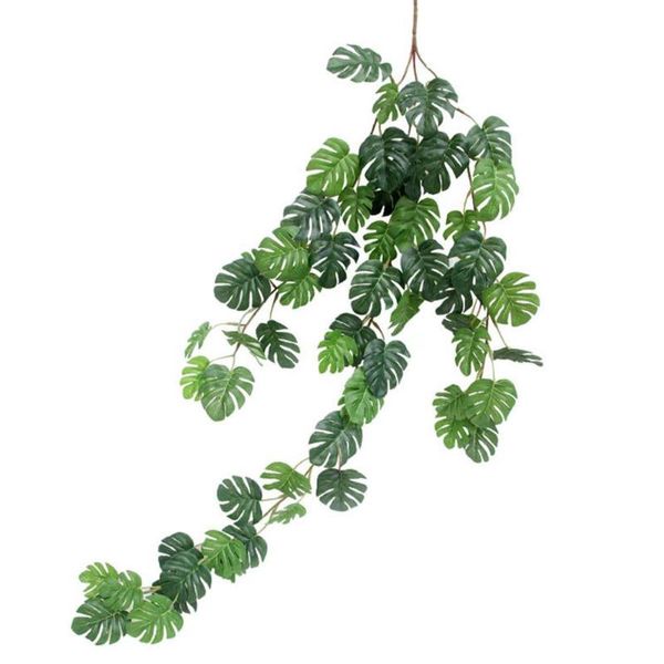 

80cm artificial monstera leaf plant hanging rattan wreath string for indoor wedding home decor decorative flowers & wreaths