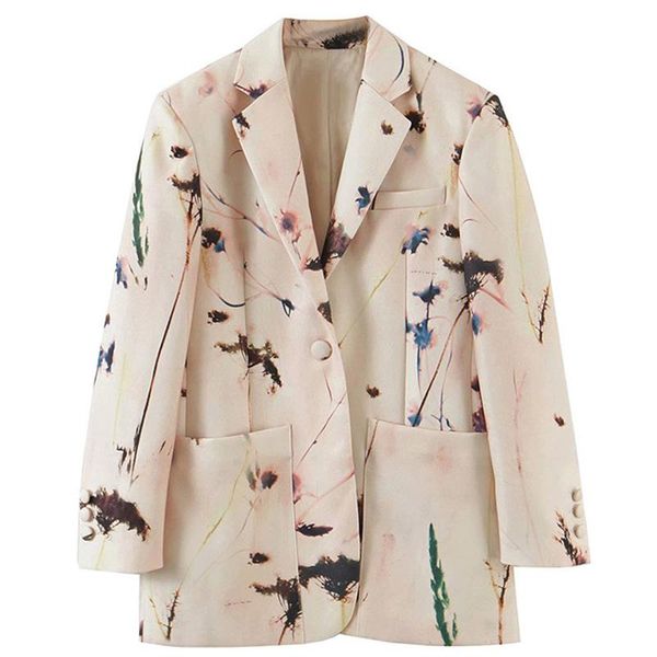 

women's suits & blazers blingblingee female casual summer autumn printed single button patch pockets woman loose long jacket coats 2021, White;black