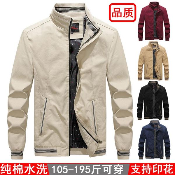 

men's jackets 2022 cotton washed autumn stand collar jacket, Black;brown