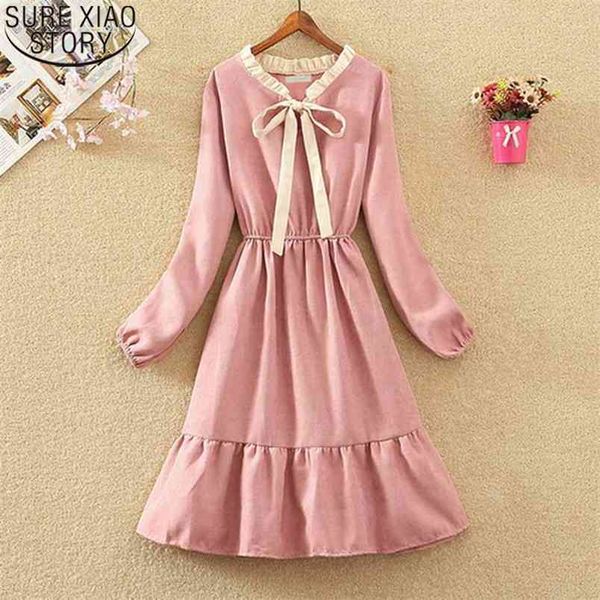 

elegant a-line dresses french style sweet bow dress women high waist long ruffles female fall long sleeve midi dress 12069 210506, Black;gray