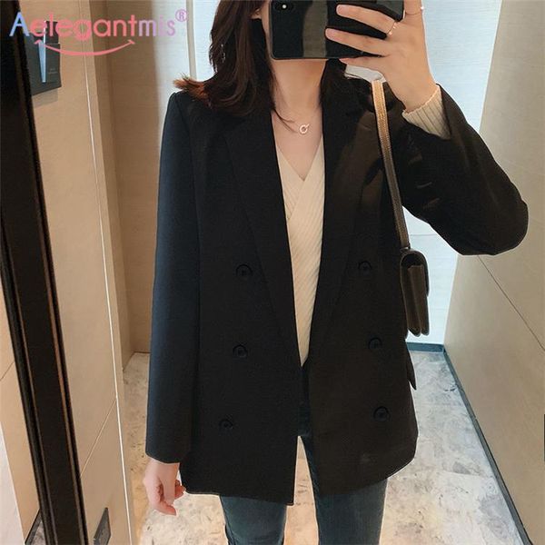 

aelegantmis office lady black casual blazer jacket women autumn double breasted long sleeve work suit coat ladies pocket women's suits, White;black