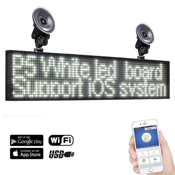 

display led car sign white message board scrolling multi languages phone program dc12v 2 meters cable suckers including