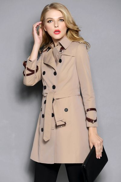 

women's trench coats long classic windbreaker waterproof british high-end english style autumn winter gabadian solid color size coat a9, Tan;black