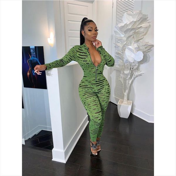

skinny bodycon zipper playsuit sprot women rompers fitness overalls femme autumn printed long sleeve full jumpsuit, Black;white