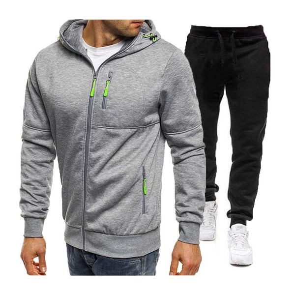 

piece men tracksuit workout sports suit fitness jogger running hooded zipper coat and sweatpants set male gym sportswear sets, Black;blue